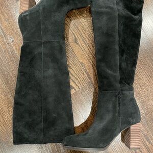 Charcoal Suede Boots with Block Heel